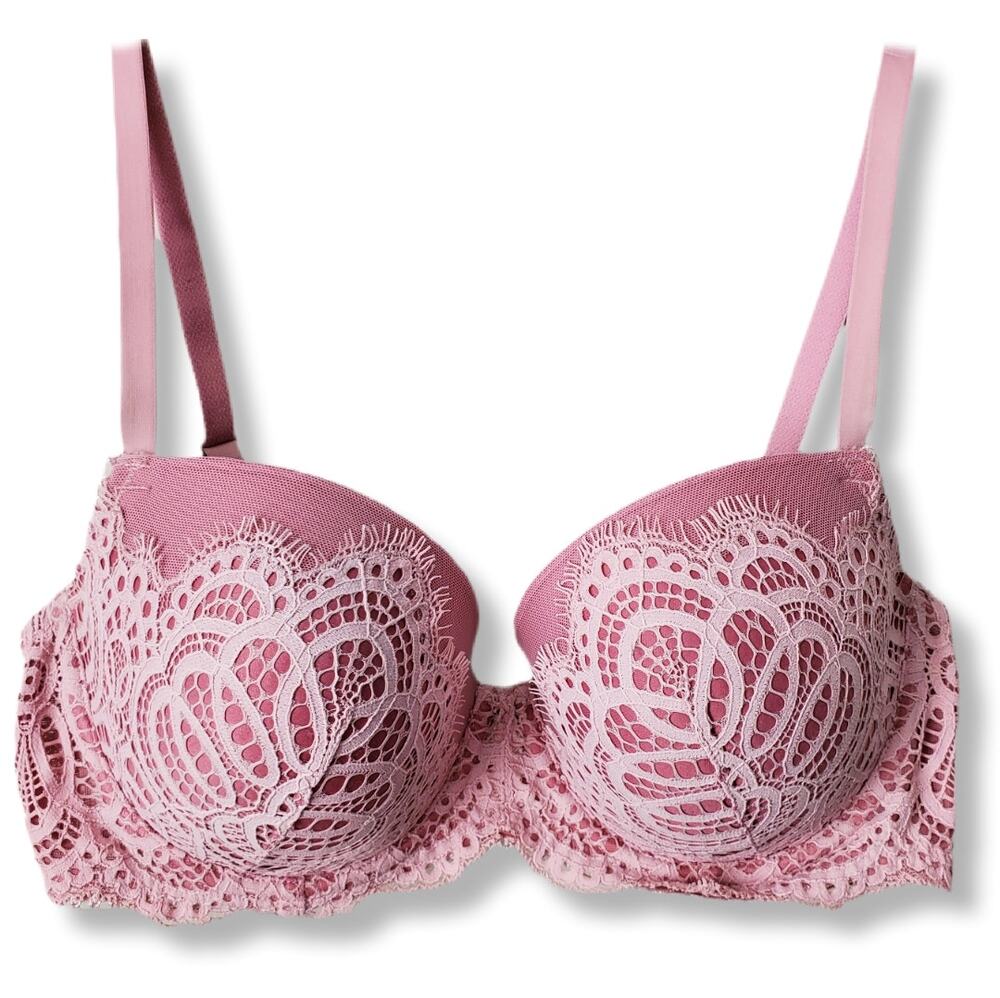 VS Victoria Secret Dream Angel Pink Lace Push Up Bra 32DD Bombshel Lingerie Sexy